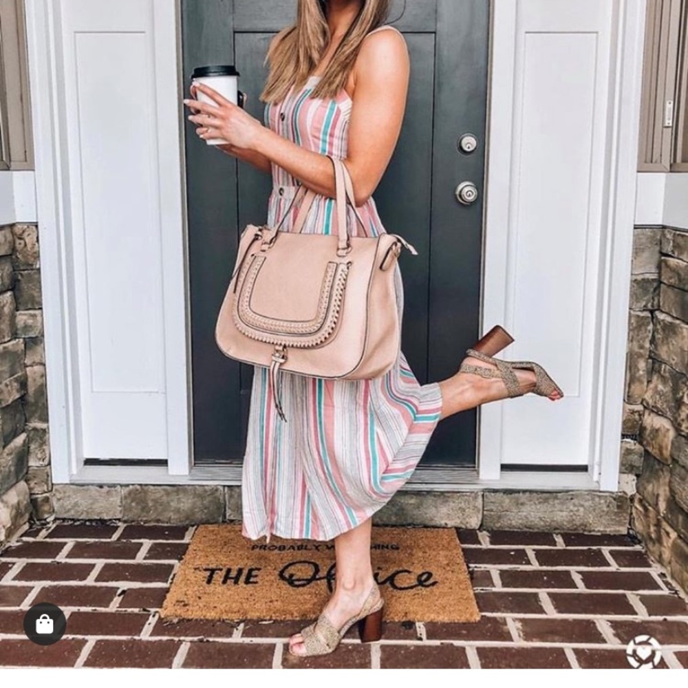 BP Stripes Button Front Midi Dress